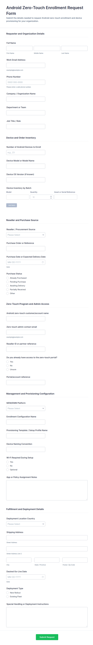 Android Zero Touch Enrollment Request Form Template