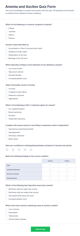 Anemia And Ascites Quiz Form Template