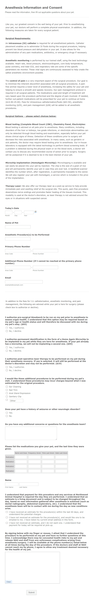 Anesthesia Consent Form Template