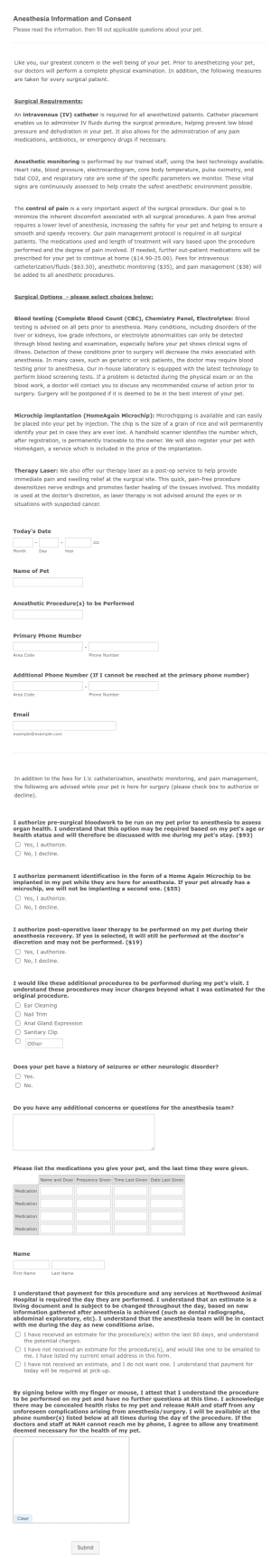 Anesthesia Consent Form Template