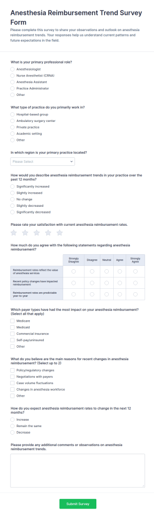 Anesthesia Reimbursement Trend Survey Form Template