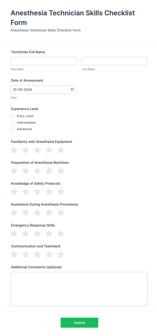 Anesthesia Technician Skills Checklist Form Template