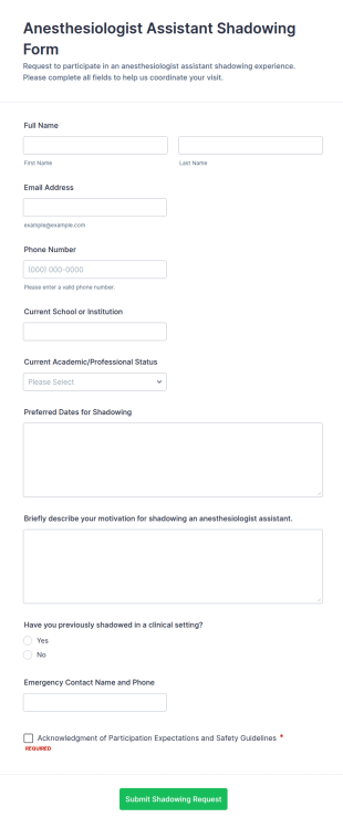 Anesthesiologist Assistant Shadowing Form Template