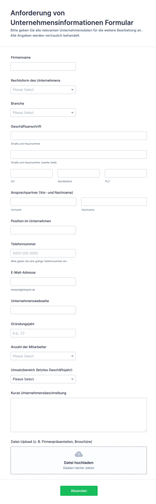 Anforderung Von Unternehmensinformationen Formular