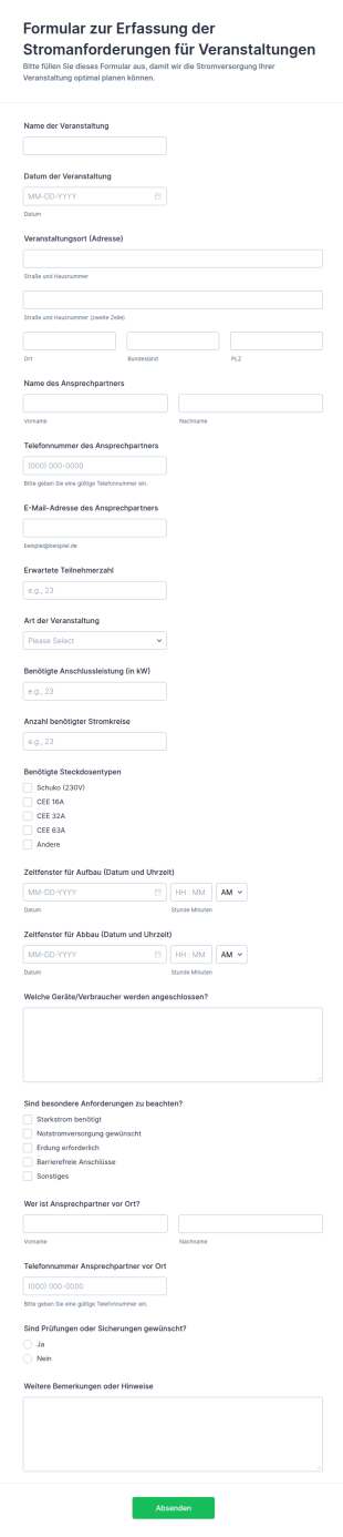 Anforderungen Für Die Veranstaltungsleistung Formular