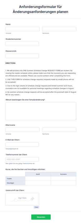 Anforderungsformular Für Änderungsanforderungen Planen