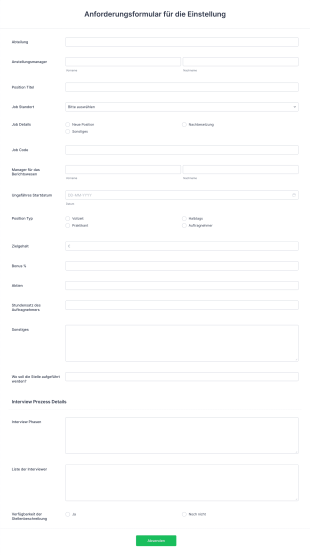 Anforderungsformular Für Die Einstellung Form Template