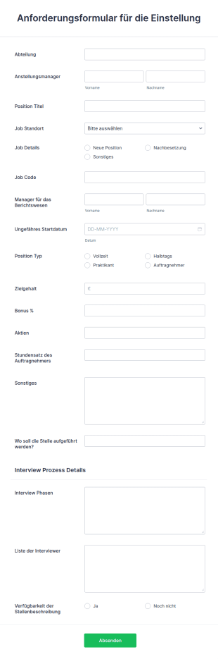 Anforderungsformular Für Die Einstellung