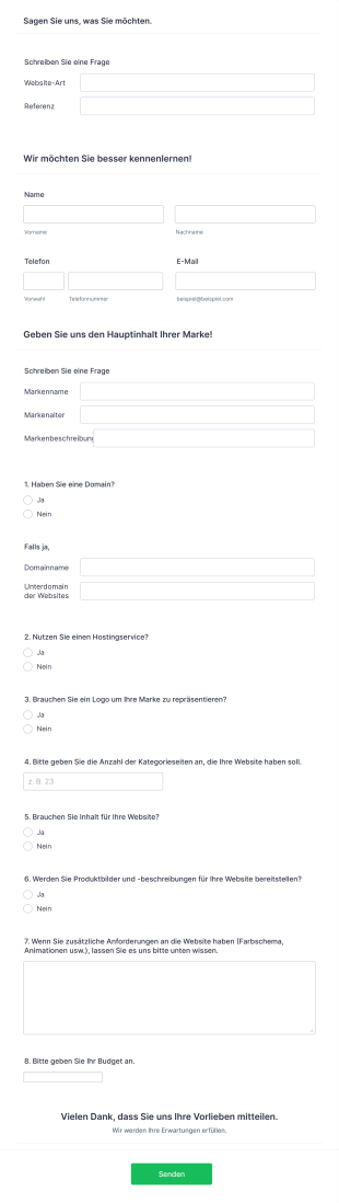 Anforderungsformular Für Webdesign Und Entwicklung Form Template