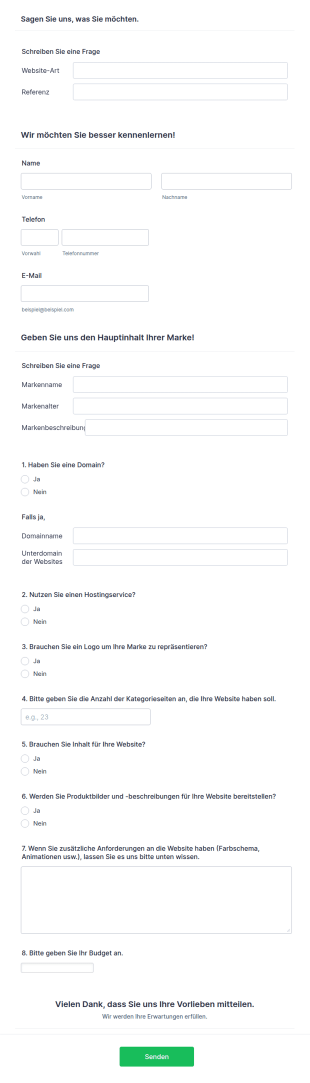 Anforderungsformular Für Webdesign Und Entwicklung