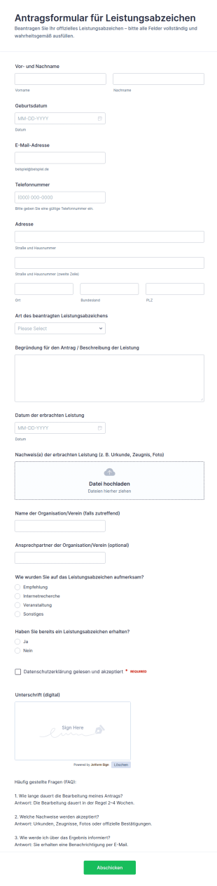 Anfrage Auf Abzeichen