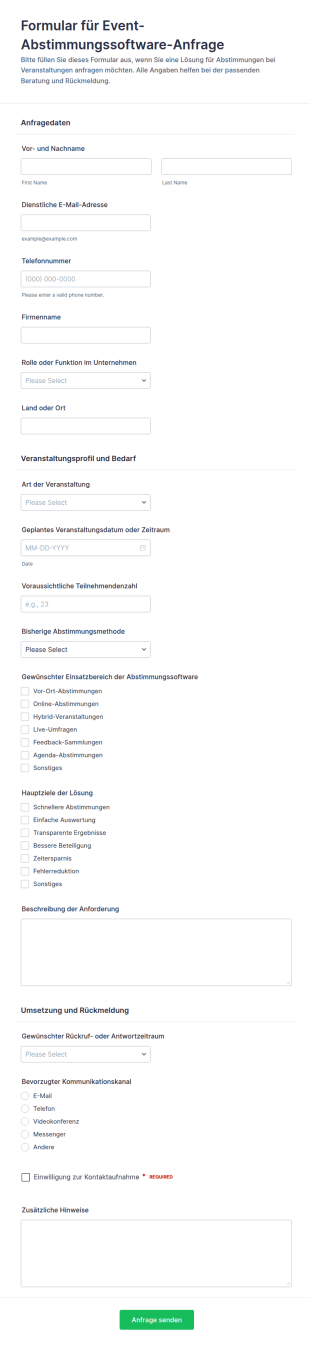 Anfrage Formular Zur Veranstaltungsabstimmung