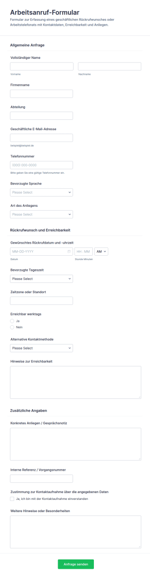 Anfrage Für Ein Arbeitsgespräch