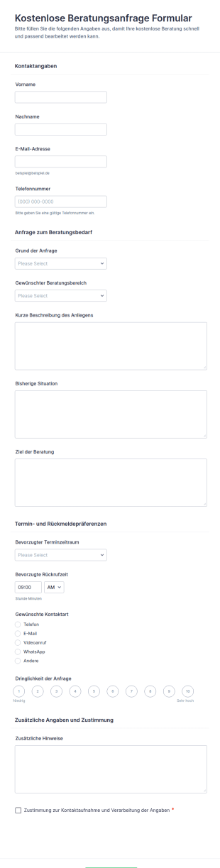 Anfrage Für Ein Kostenloses Beratungsgespräch