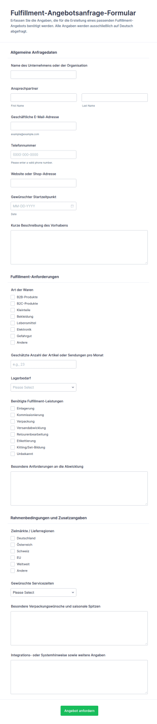 Anfrage Für Ein Logistik Preisangebot