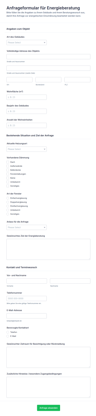 Anfrage Für Eine Energie Check Begutachtung