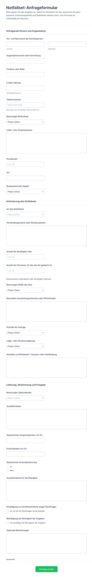 Anfrage Für Einen Notfallausrüstungs Kit
