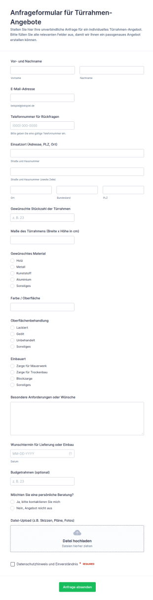 Anfrage Für Einen Türrahmen Kostenvoranschlag