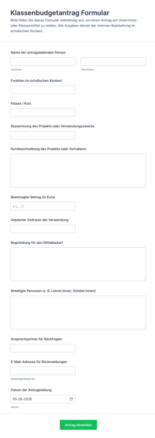 Anfrage Für Klassenbudgets Formular