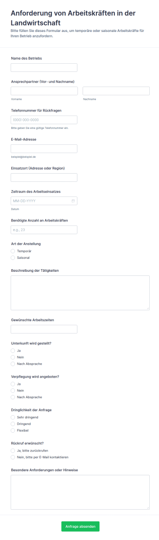 Anfrage Für Landwirtschaftliche Arbeitskräfte