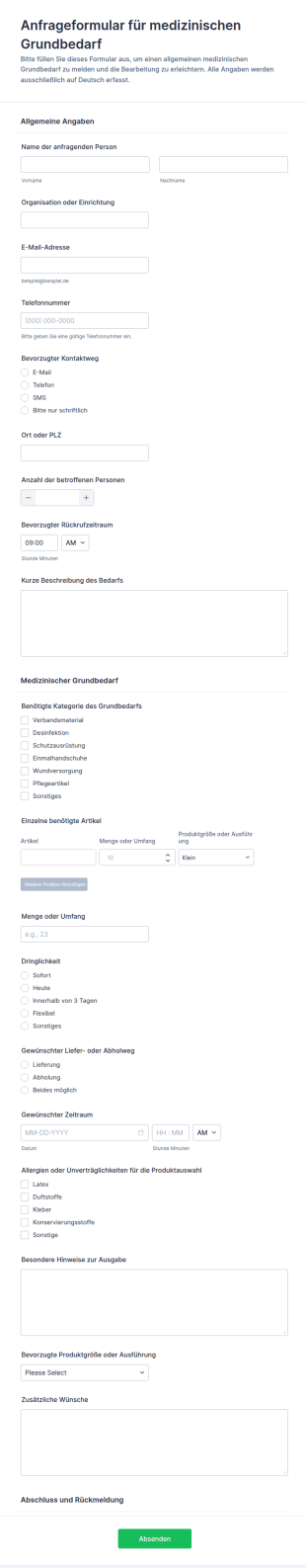 Anfrage Für Medizinische Bedarfe