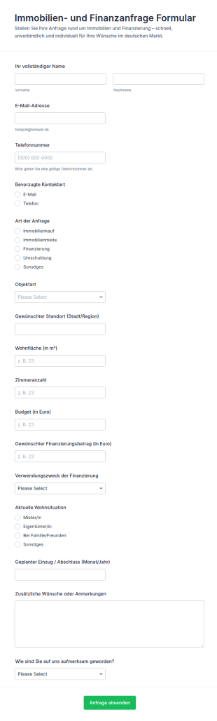 Anfrage Zu Immobilien Und Finanzierungsoptionen