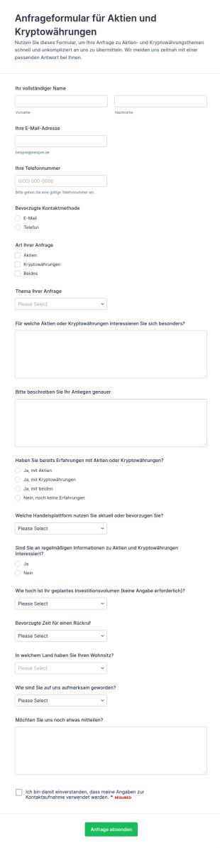 Anfrage Zu Wertpapieren Und Kryptowerten