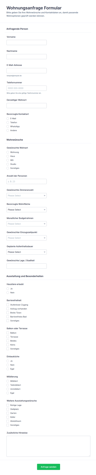 Anfrage Zu Wohnmöglichkeiten