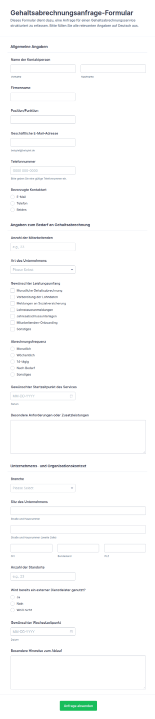 Anfrage Zum Lohnabrechnungsservice
