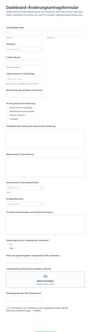 Anfrage Zur Änderung Des Dashboards