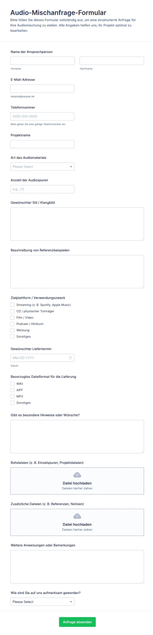 Anfrage Zur Audiomischung