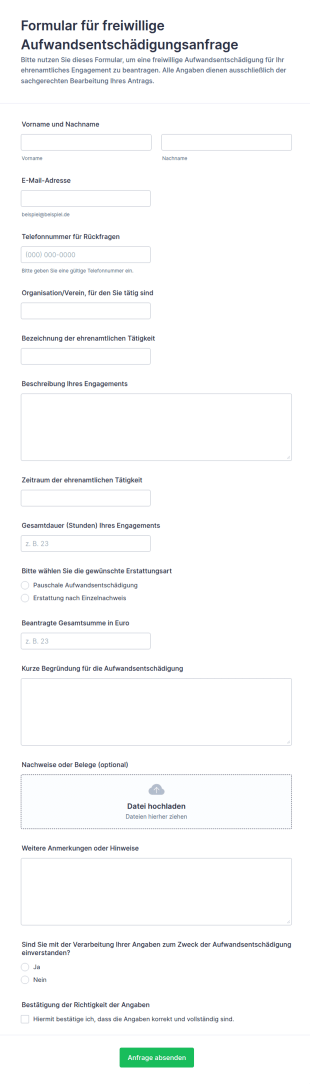 Anfrage Zur Aufwandsentschädigung Für Freiwillige
