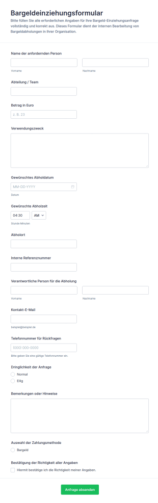 Anfrage Zur Bargeldsammlung