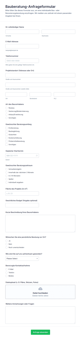 Anfrage Zur Bauprojektberatung
