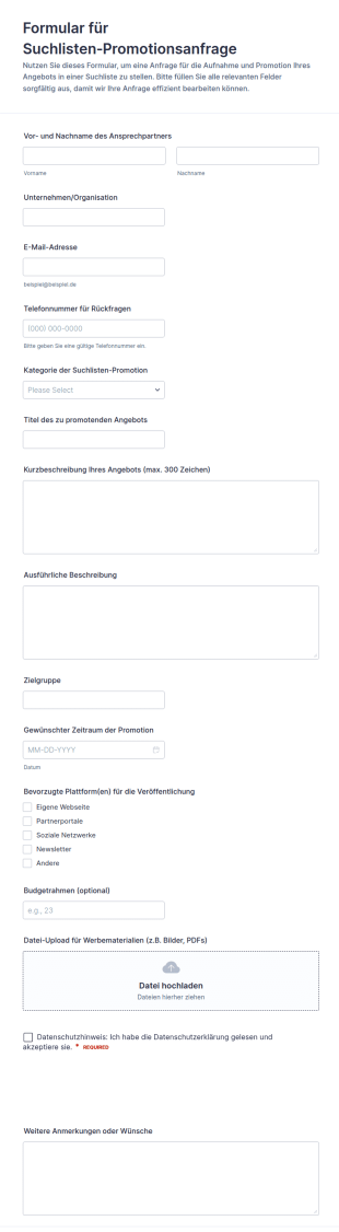 Anfrage Zur Bewerbung Von Suchlistings Formular