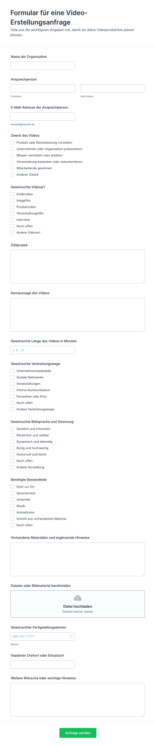Anfrage Zur Erstellung Eines Videomaterials