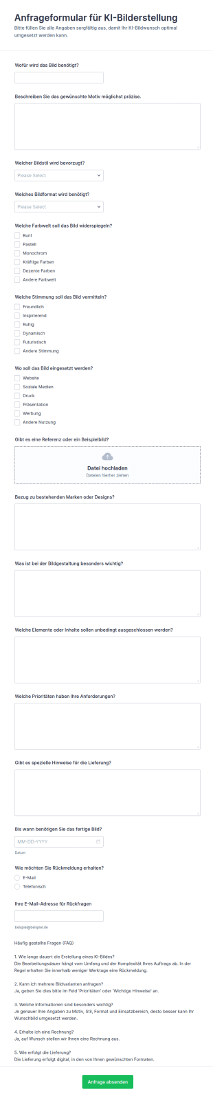 Anfrage Zur Erstellung Von KI Bildern