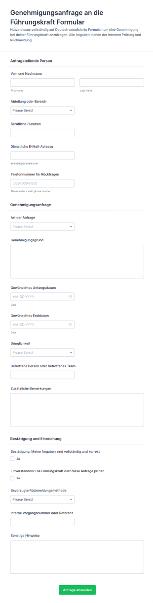 Anfrage Zur Genehmigung Durch Die Führungskraft Form