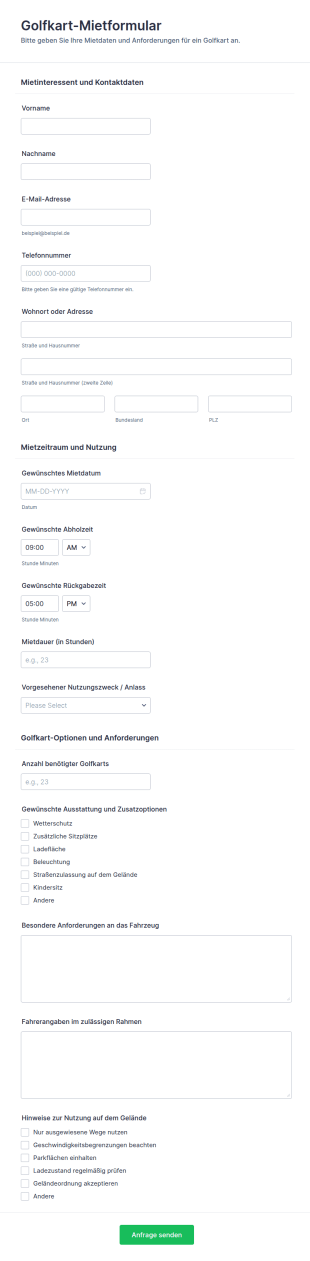 Anfrage Zur Golfwagen Miete