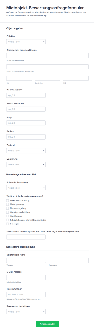 Anfrage Zur Immobilienbewertung Form