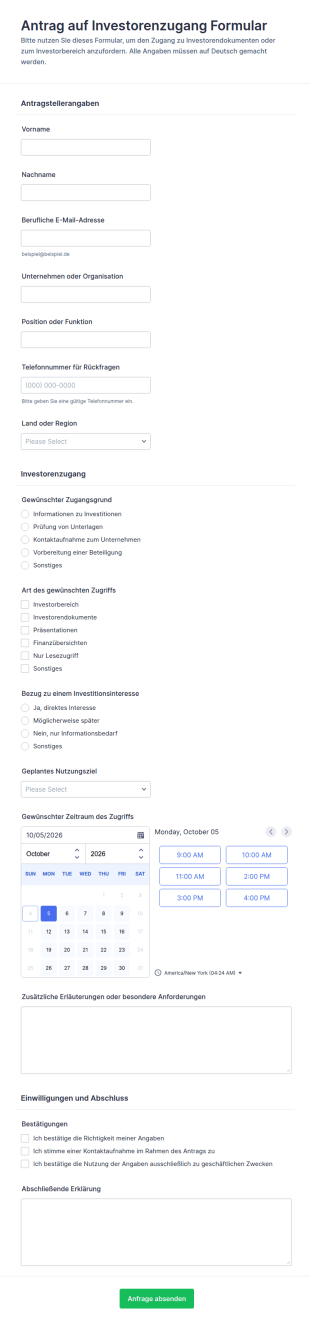 Anfrage Zur Investorenzugangsberechtigung