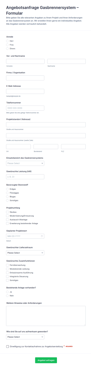 Anfrage Zur Kostenvorlage Für Gasbrennersystem