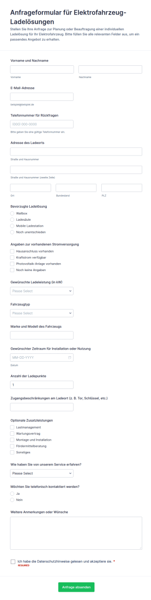 Anfrage Zur Ladeinfrastruktur Für Elektrofahrzeuge
