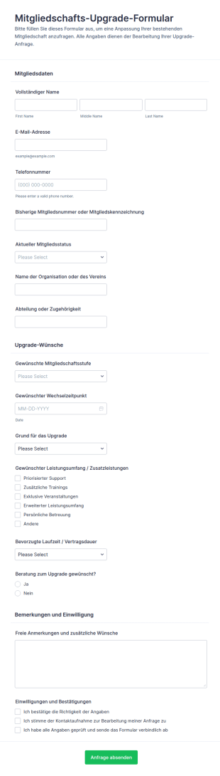 Anfrage Zur Mitgliedschafts Upgrade