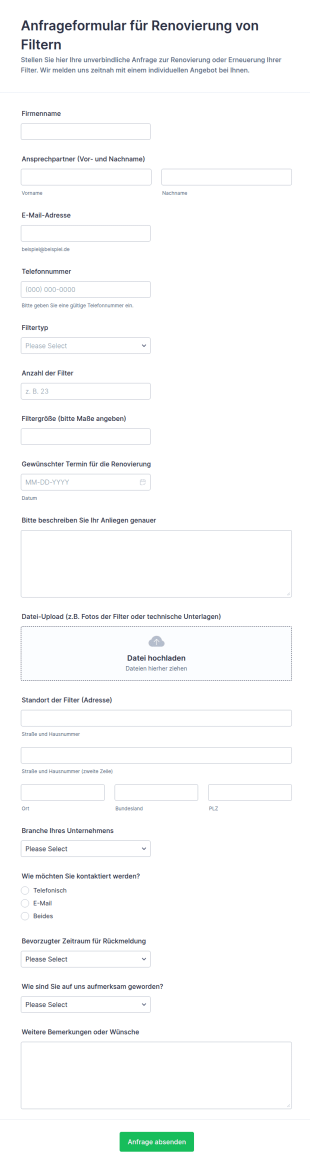 Anfrage Zur Renovierungsangebotsbestellung