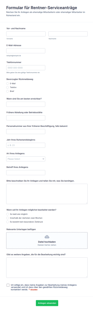 Anfrage Zur Rentnerdienstleistung