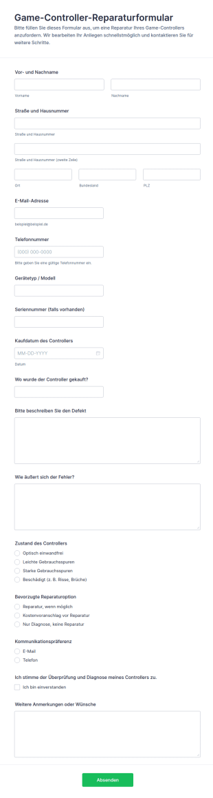 Anfrage Zur Reparatur Eines Game Controllers