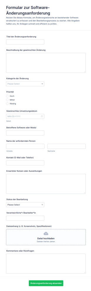 Anfrage Zur Softwareänderung