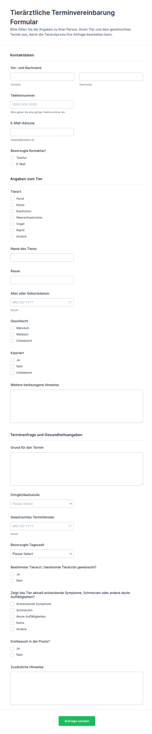 Anfrage Zur Tierarztterminvereinbarung