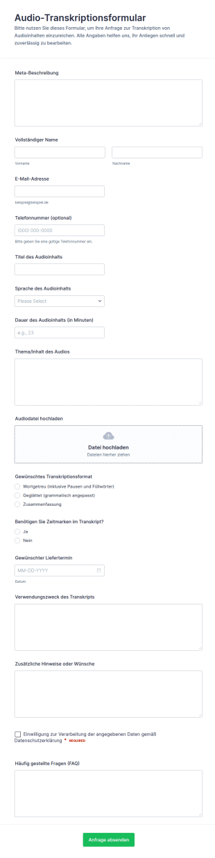 Anfrage Zur Transkription Von Audiodateien